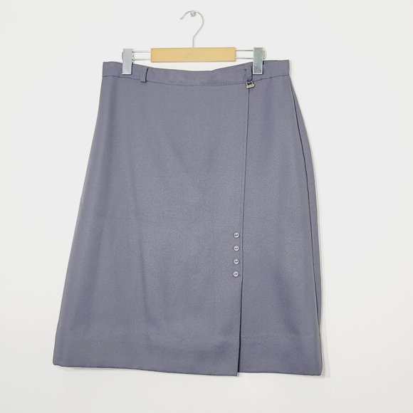 Tamco Vintage Gray A-Line Skirt Zippered Back Button Detail Knee Length Business - Picture 1 of 12